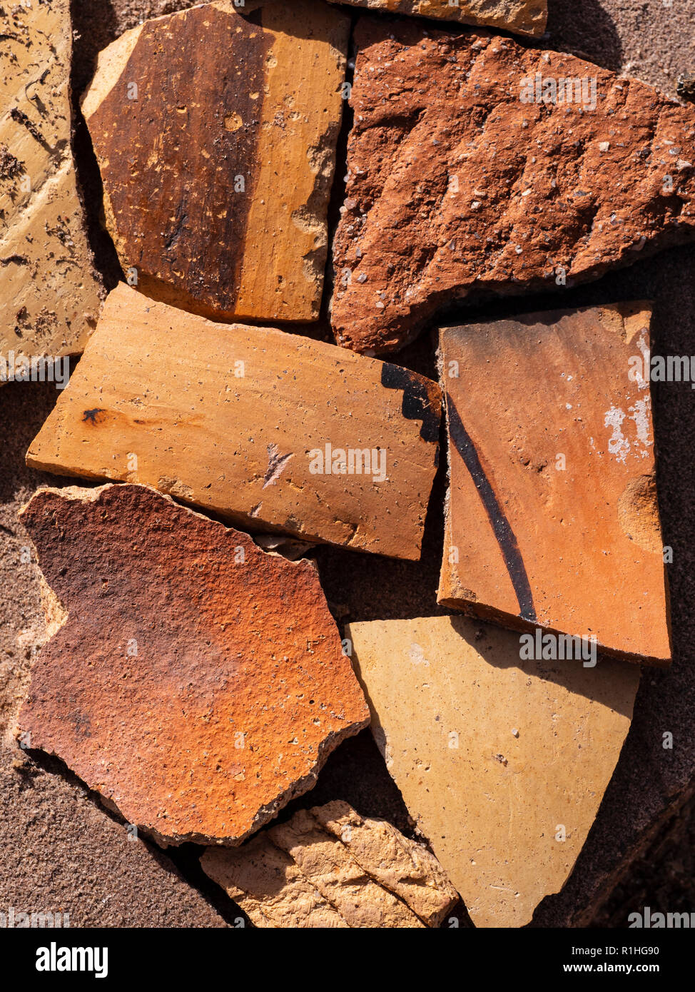 Pottery sherds, Homolovi II site, Homolovi Ruins State Park, Winslow, Arizona. Stock Photo