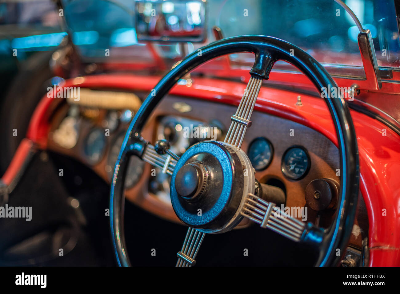 Details of a vintage car in the Brooklands Museum, Surrey Stock Photo