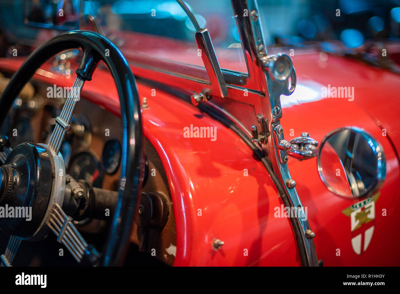 Details of a vintage car in the Brooklands Museum, Surrey Stock Photo