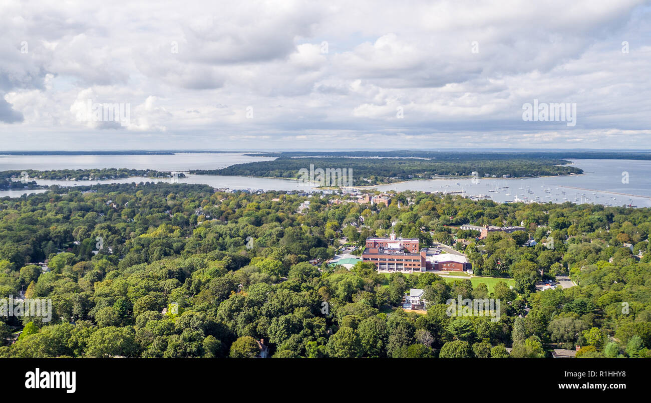 aerial image of the village of Sag Harbor, North Haven and Shelter Island, NY Stock Photo