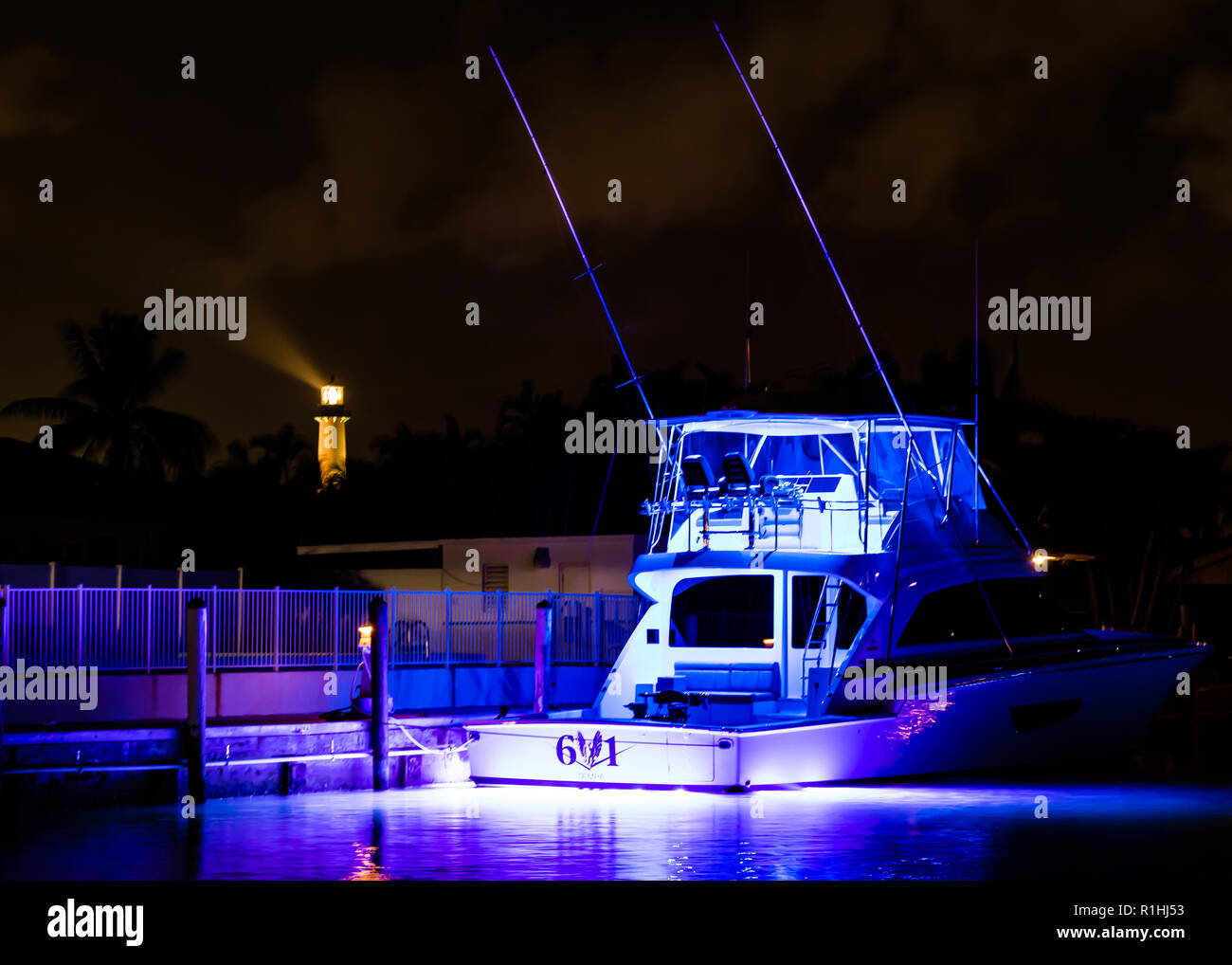Beautiful Boat Lights Glow Through the Night Stock Photo - Alamy