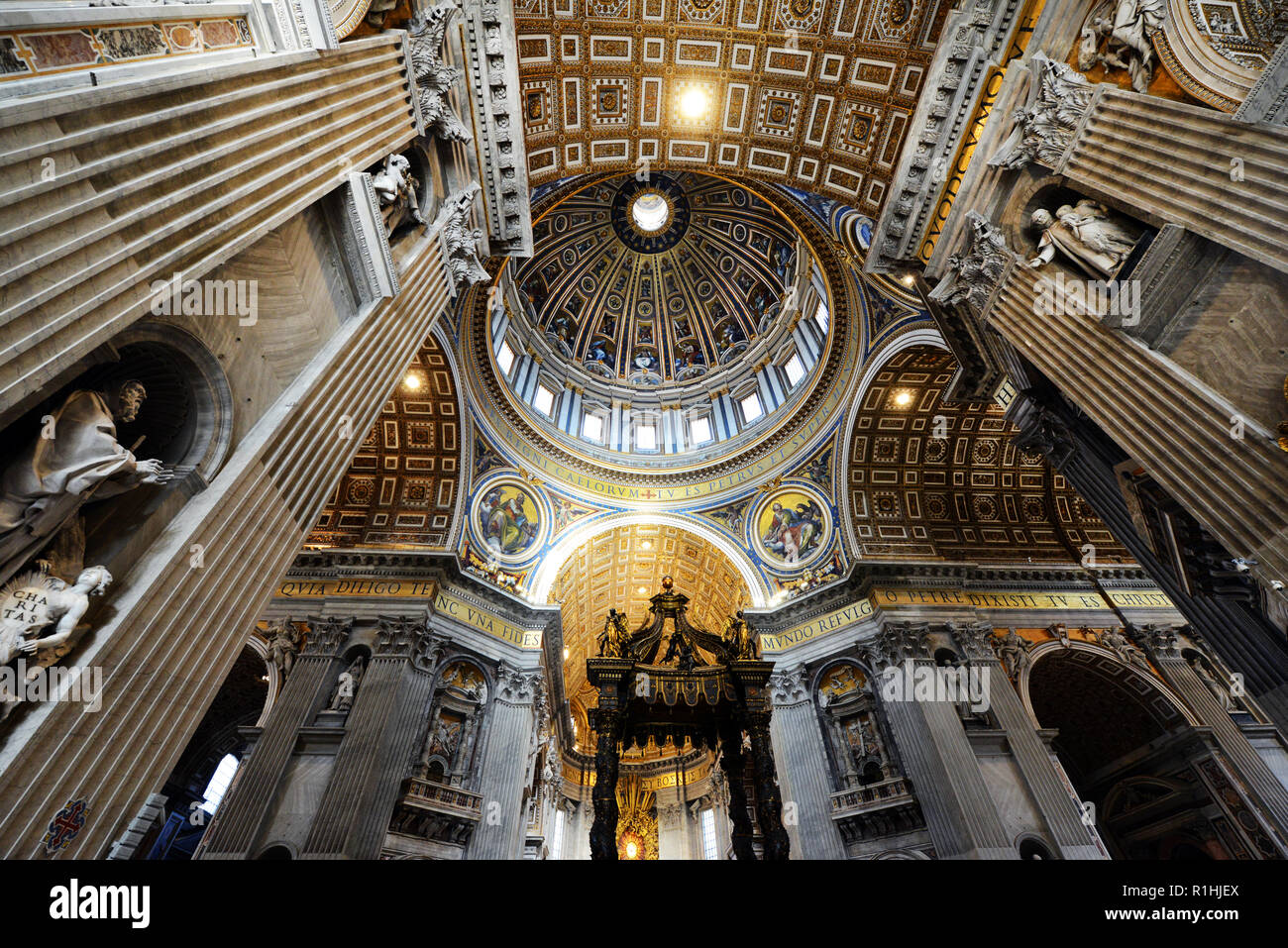 The beautiful interior of the Saint Peter's Basilica in the Vatican city. Stock Photo