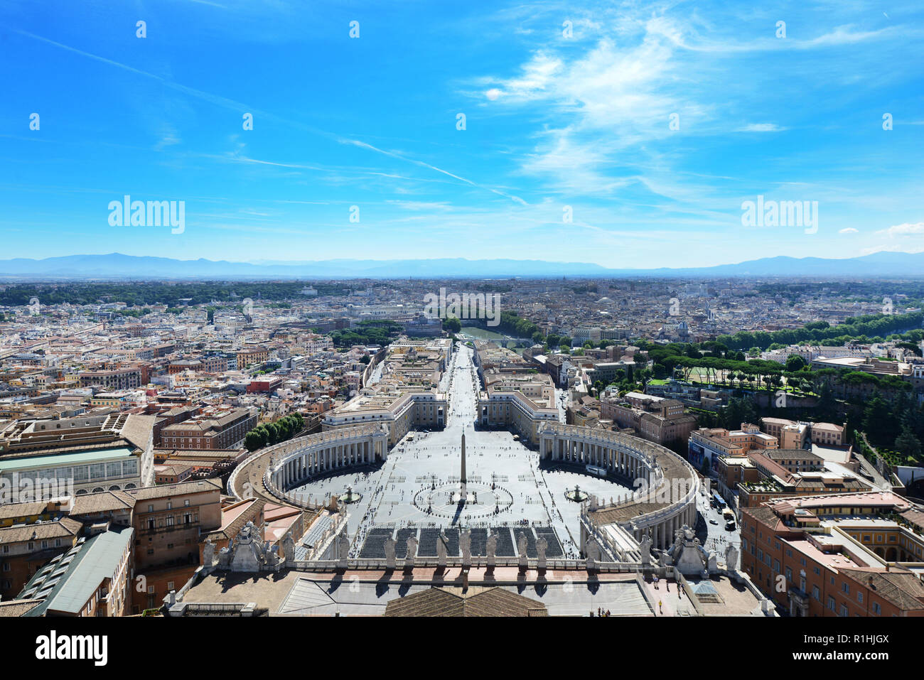 A view of Saint Peter's sq. and Rome as seen from the top of the dome