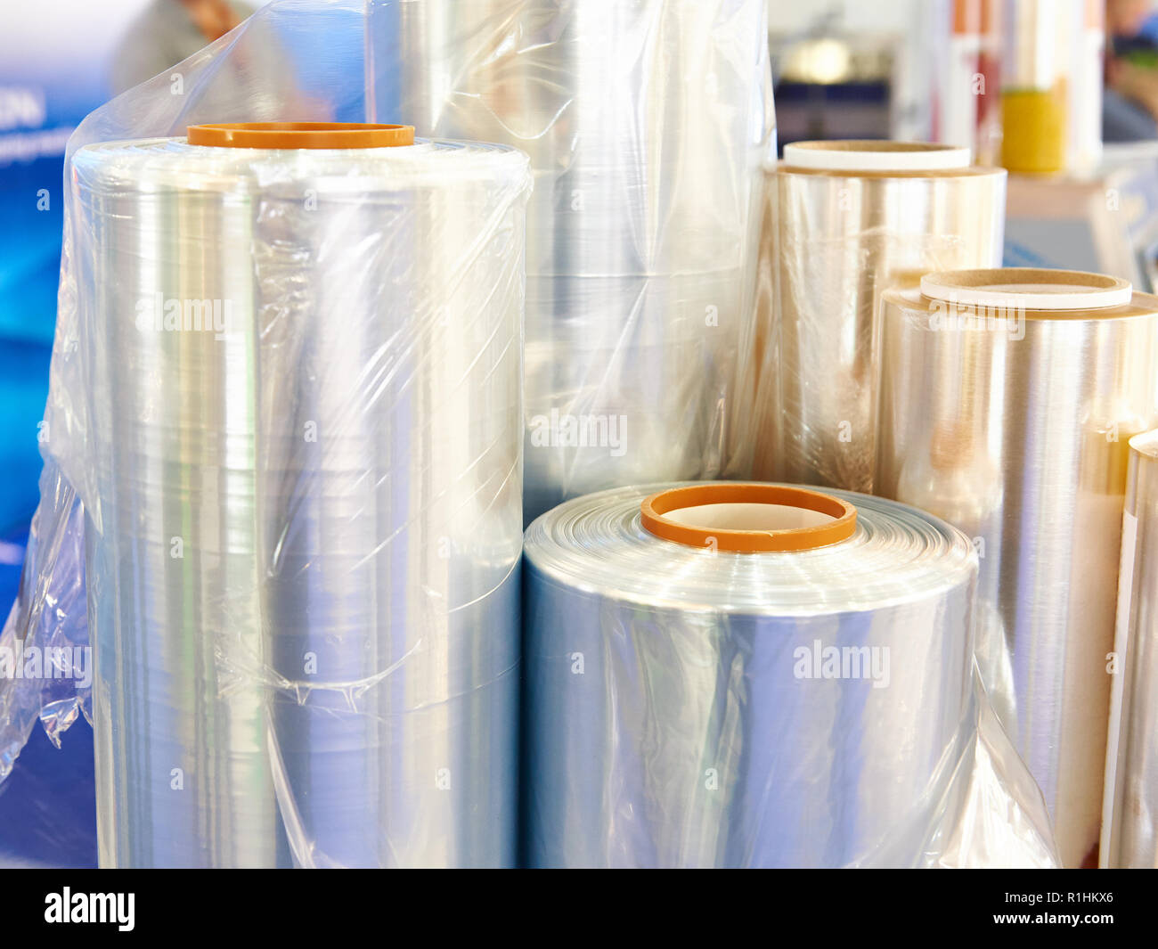 Rolls of polyethylene plastic film Stock Photo