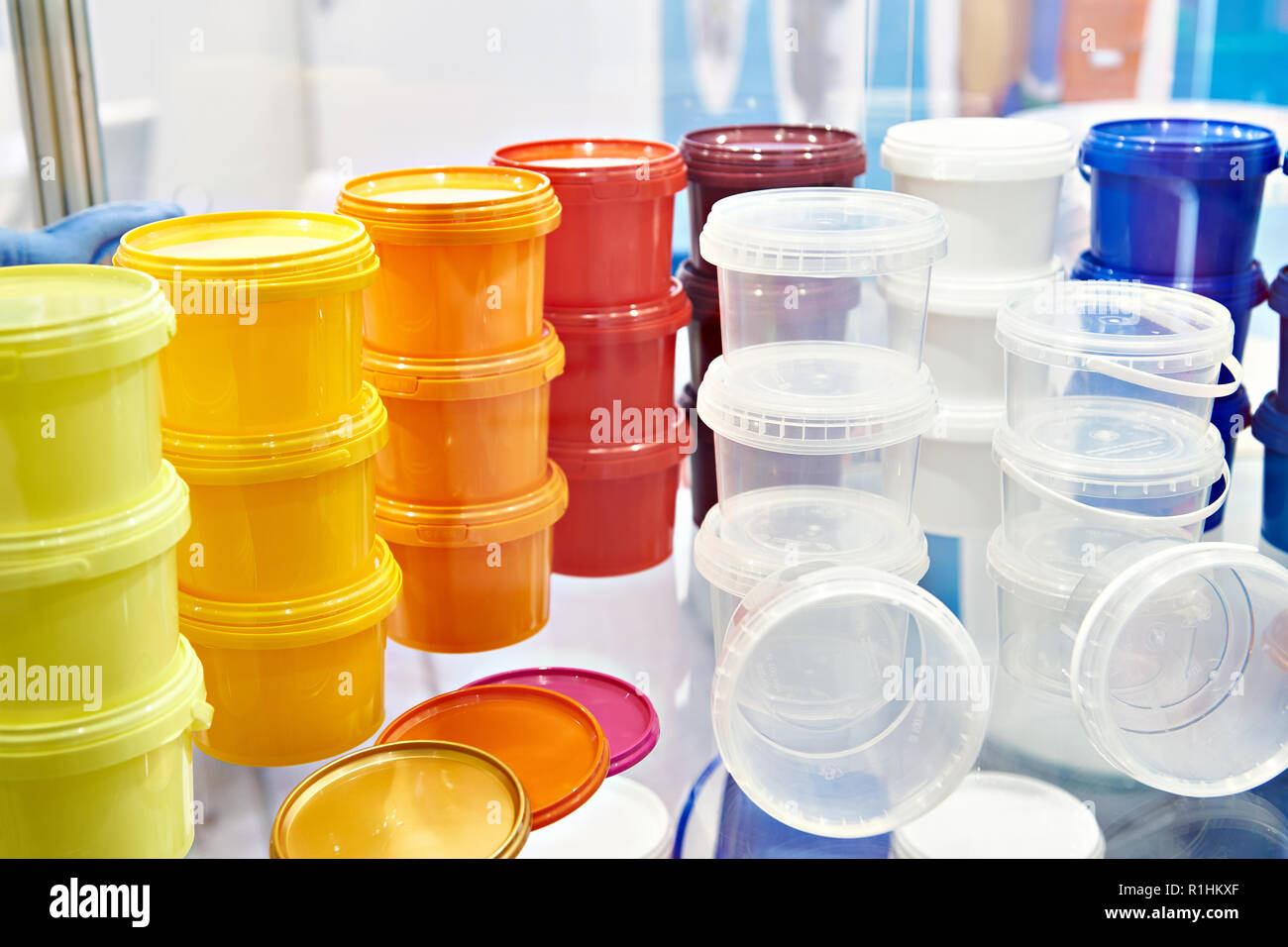Plastic store containers for storing and transporting food Stock Photo