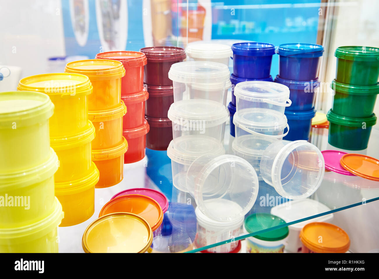 Plastic store containers for storing and transporting food Stock Photo