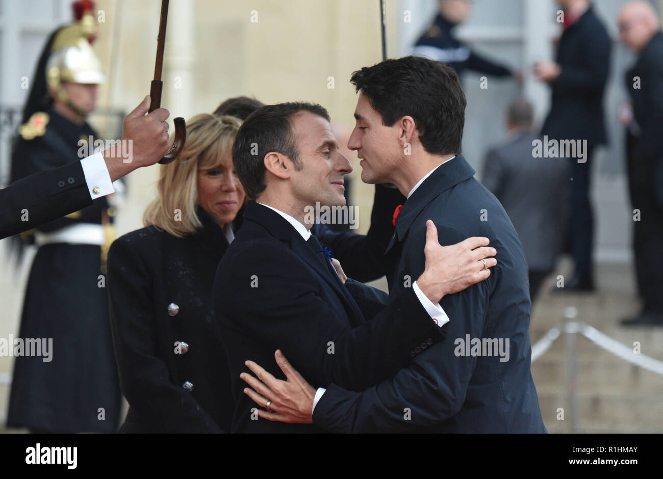 November 11 18 Paris France French President Emmanuel Macron L Greets Canadian Prime Minister Justin Trudeau At The Elysee Palace To Join The Armistice Day Commemoration Plus De 60 Chefs D Etat