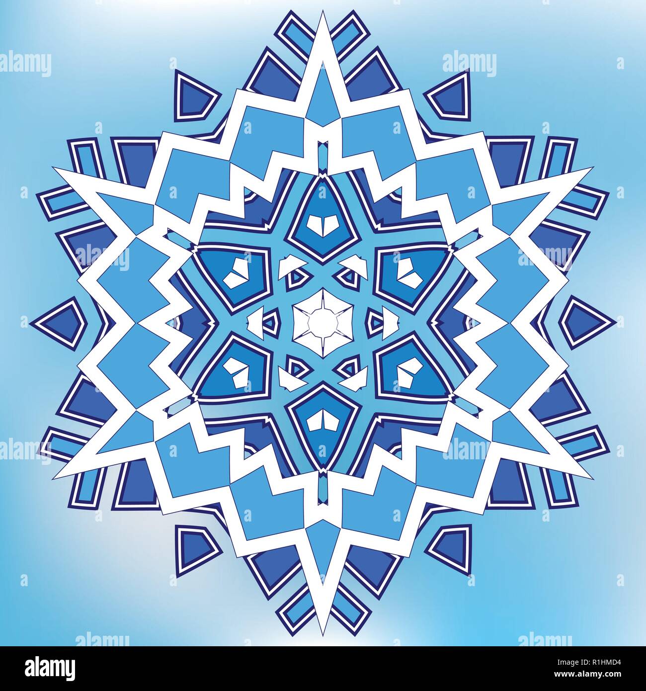 Blue Mosaic Hexagon Snowfkake vector sign on gradient background Stock Vector