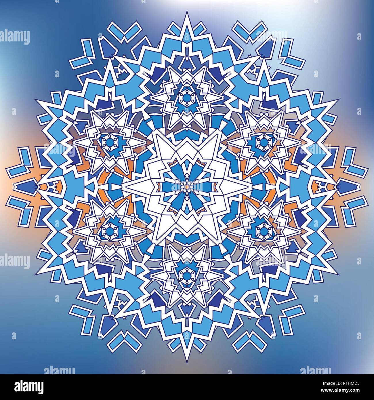 Blue Mosaic Hexagon Snowfkake vector sign on gradient background Stock Vector