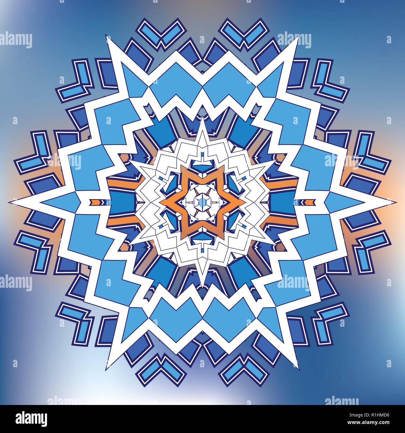 Blue Mosaic Hexagon Snowfkake vector sign on gradient background Stock Vector