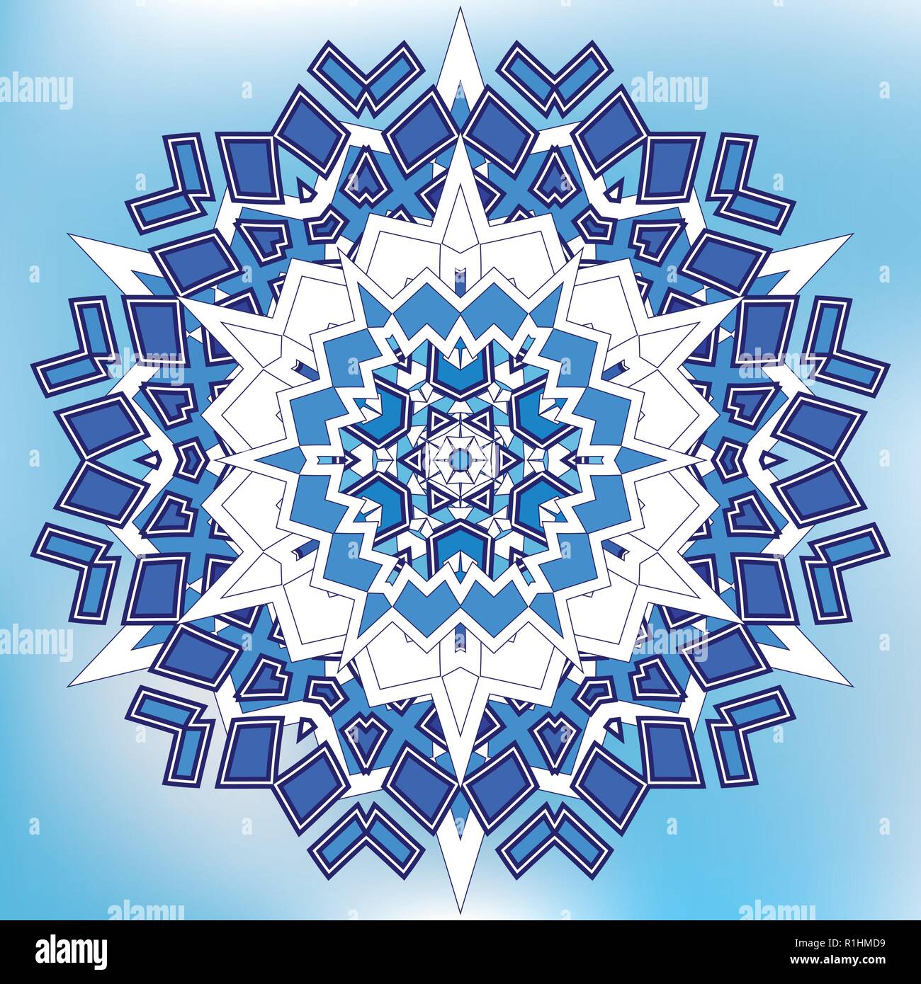 Blue Mosaic Hexagon Snowfkake vector sign on gradient background Stock Vector