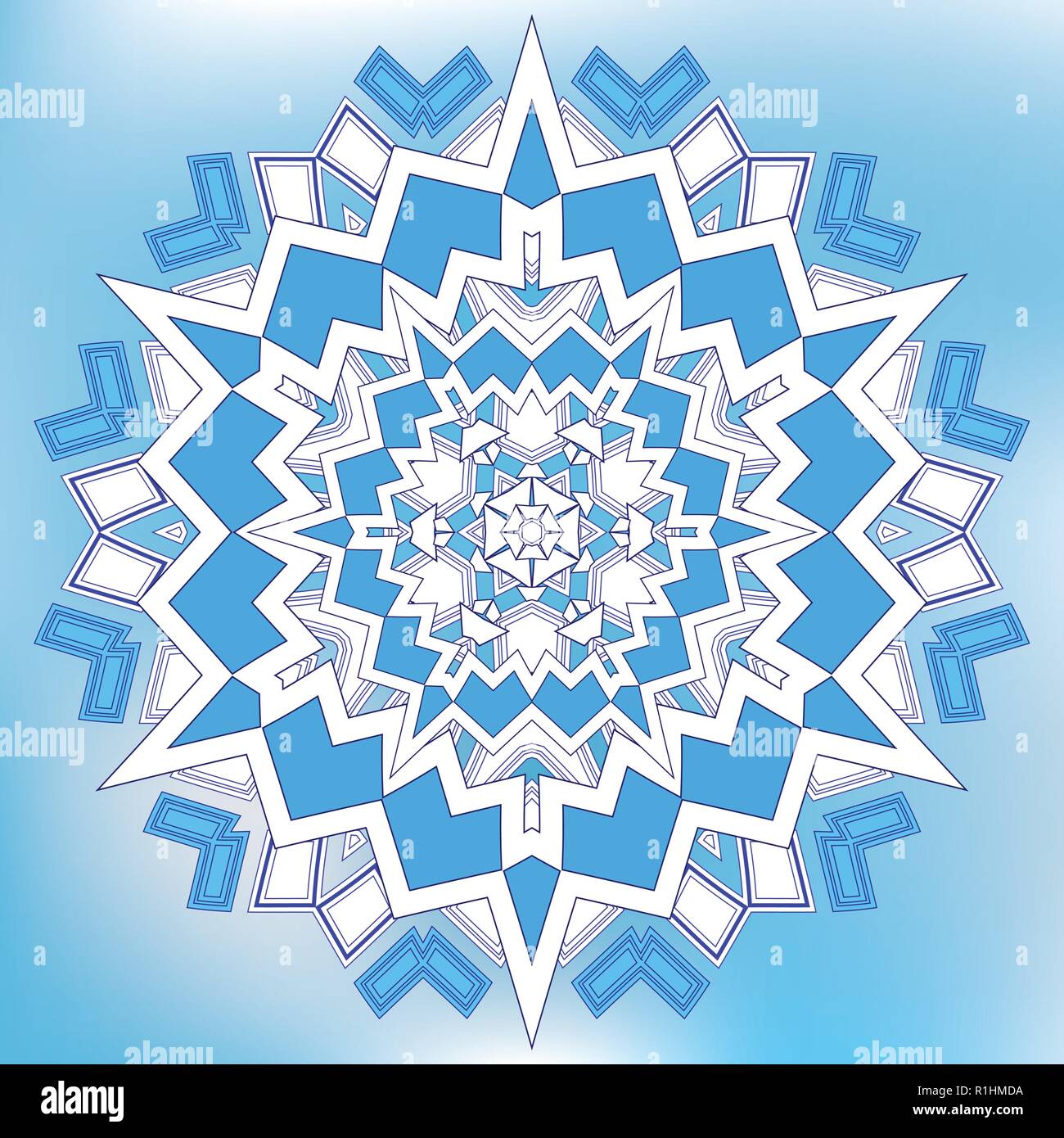 Blue Mosaic Hexagon Snowfkake vector sign on gradient background Stock Vector