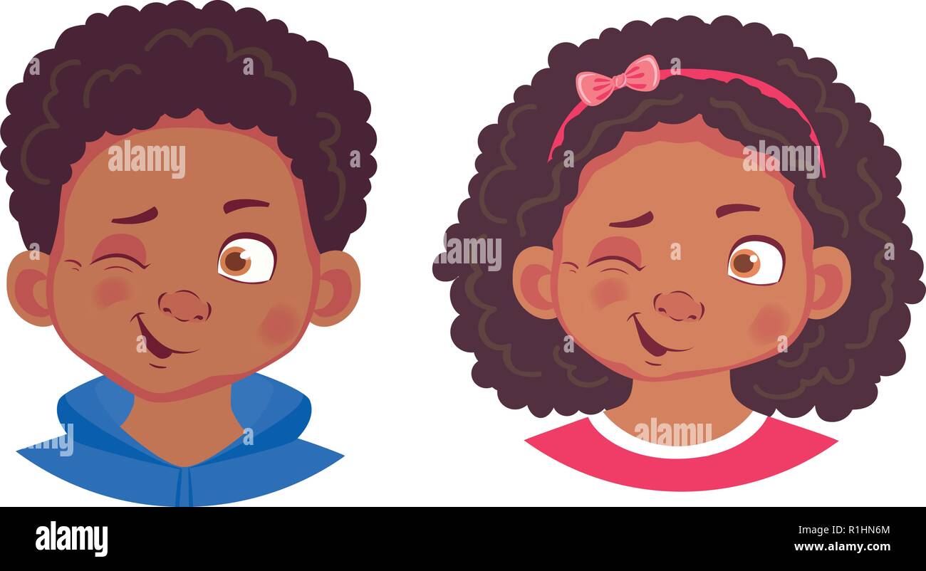 African american boy and girl icon. Portrait of african boy and girl ...