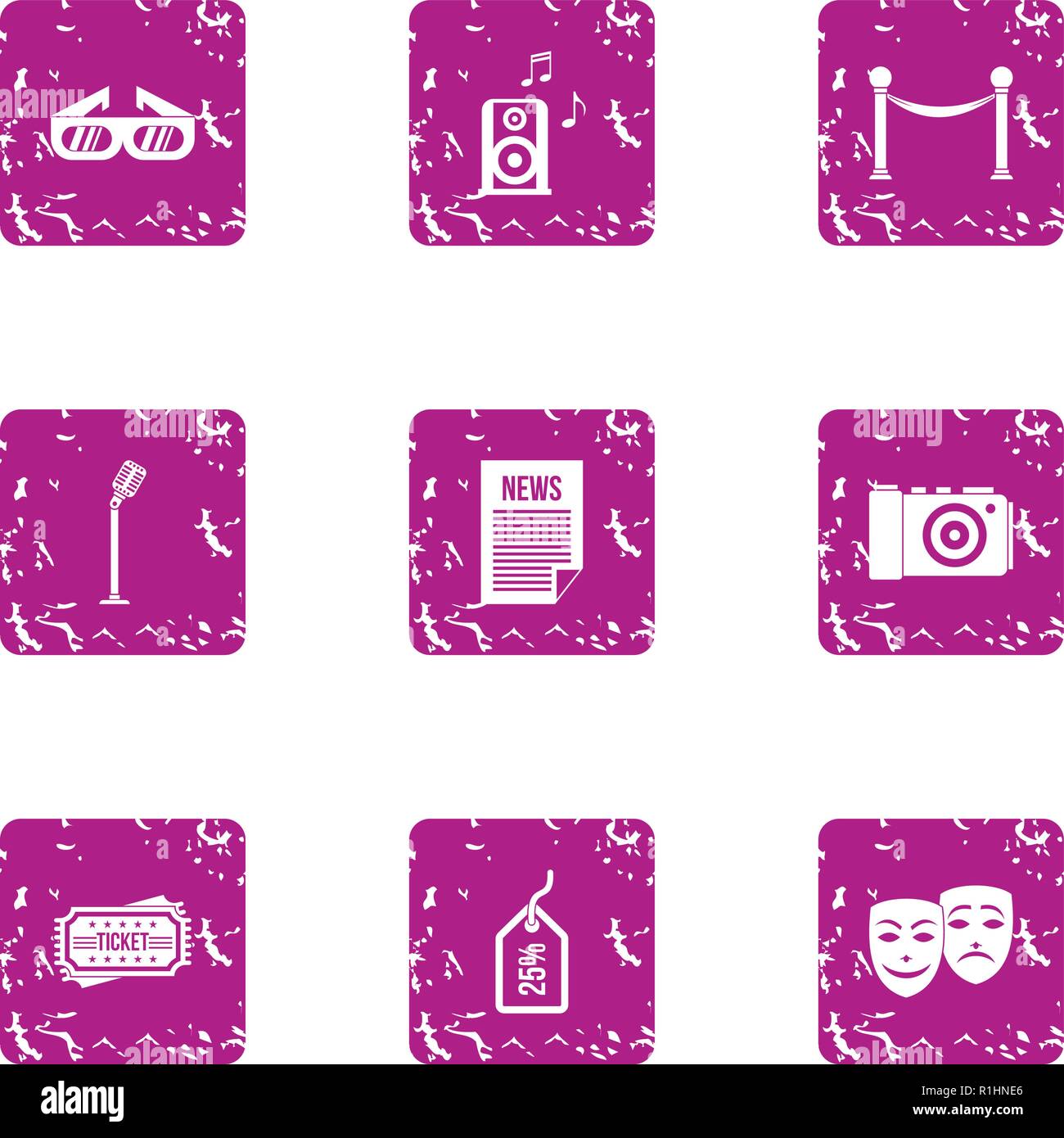 Demo icons set, grunge style Stock Vector