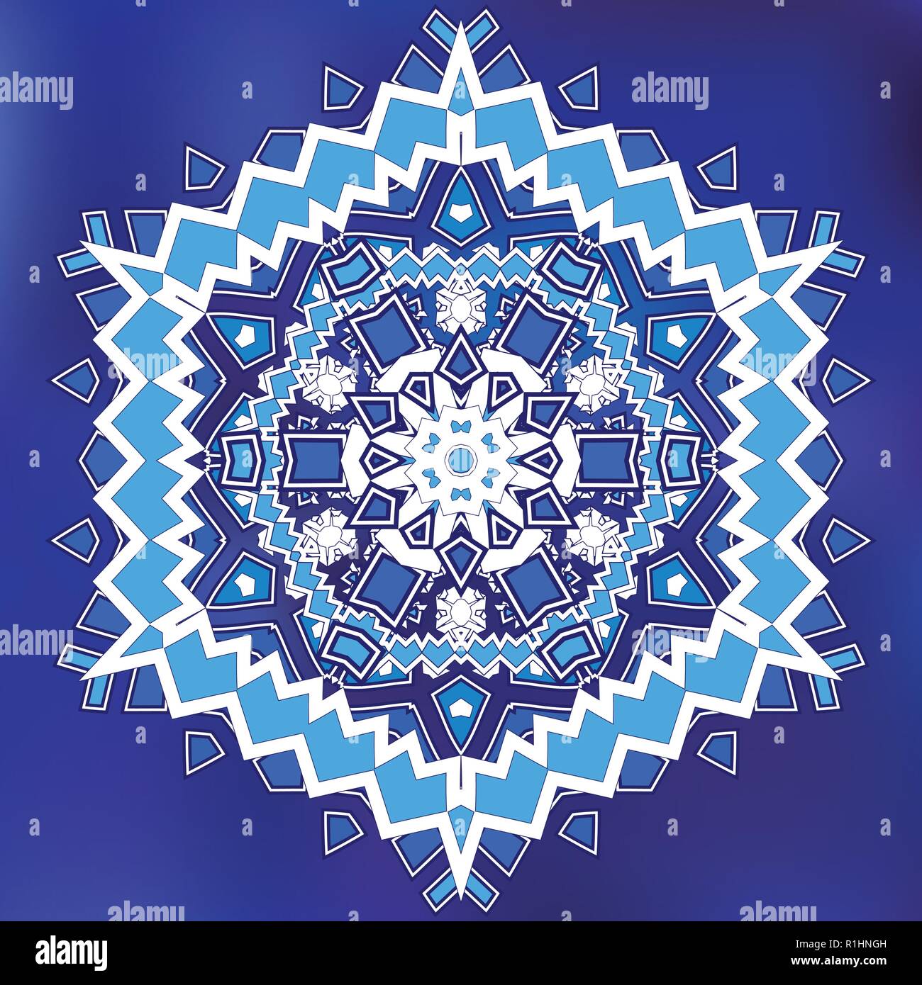 Blue Mosaic Hexagon Snowfkake vector sign on gradient background Stock Vector