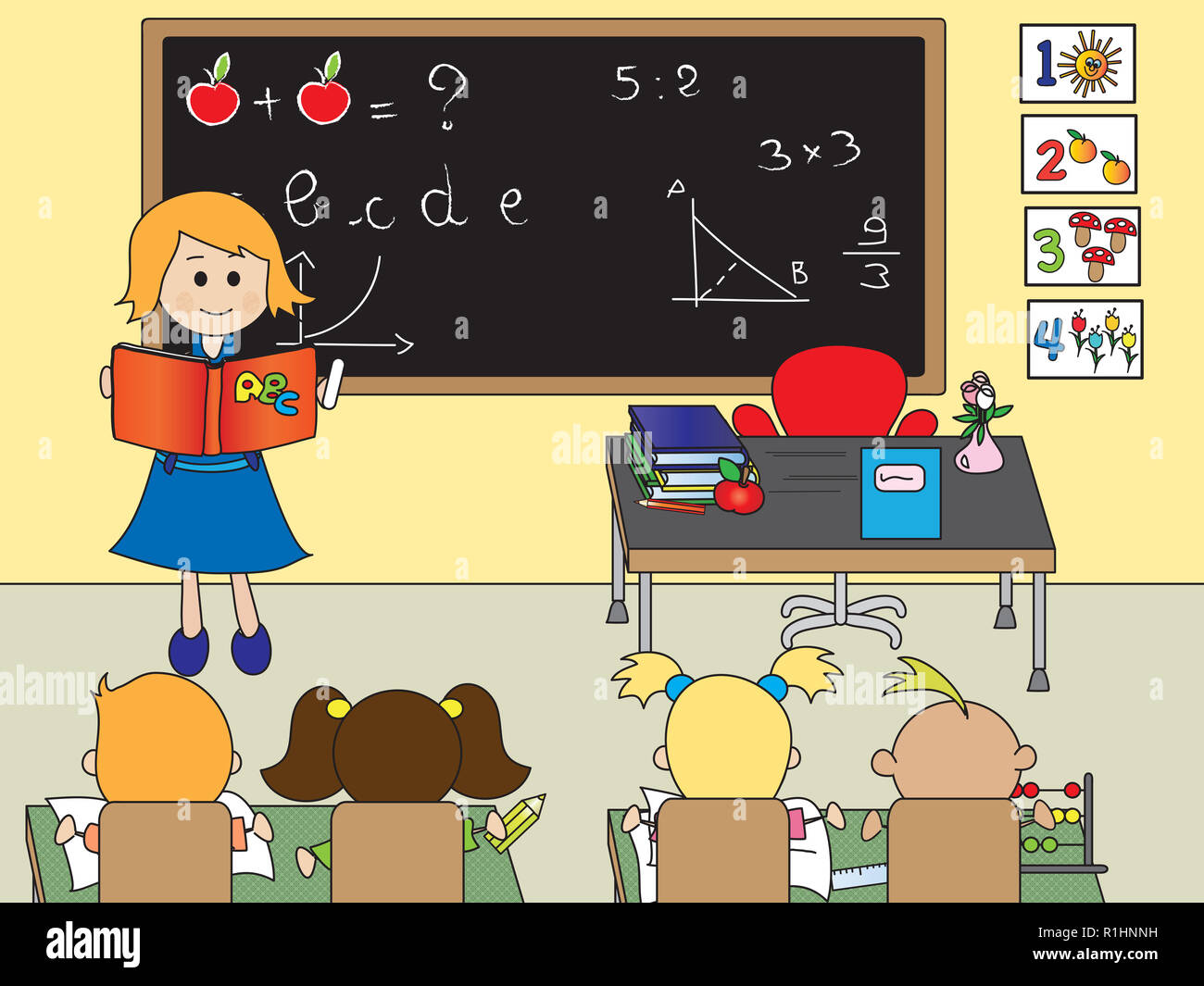 happy classroom with teacher near a blackboard Stock Photo - Alamy