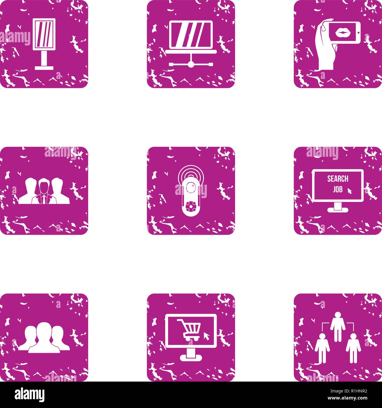 Effort icons set, grunge style Stock Vector