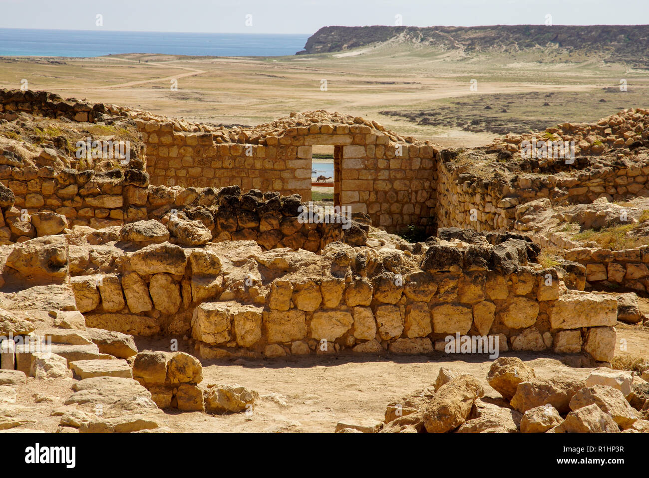 View of Sumhuram (the small fortified town), an South Arabian archaeological site near Taqah. The Dhofar region of Oman. Stock Photo