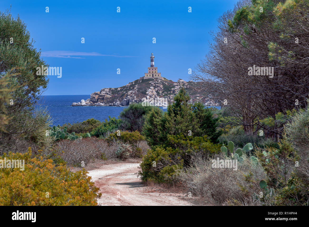 Cabbage Island anf the lighthous from Carbonara Point in Villasimius Stock Photo