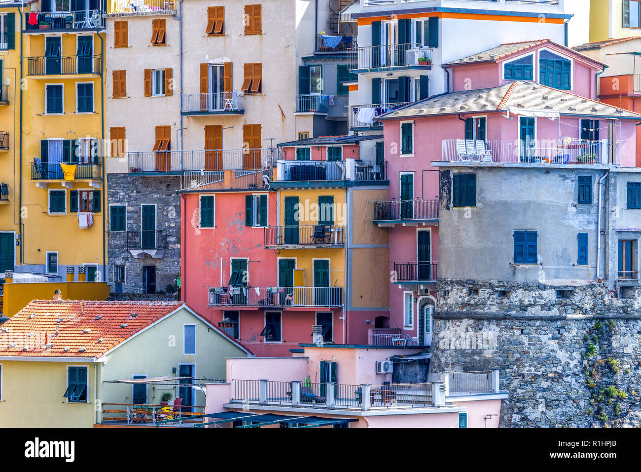 Colorful houses in Manarola Village Italy Stock Photo