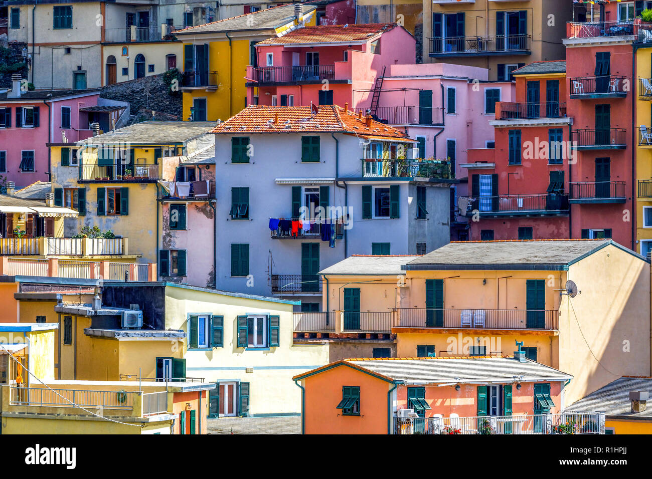Colorful houses in Manarola Village Italy Stock Photo