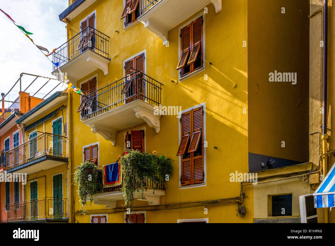 Colorful houses in Manarola Village Italy Stock Photo