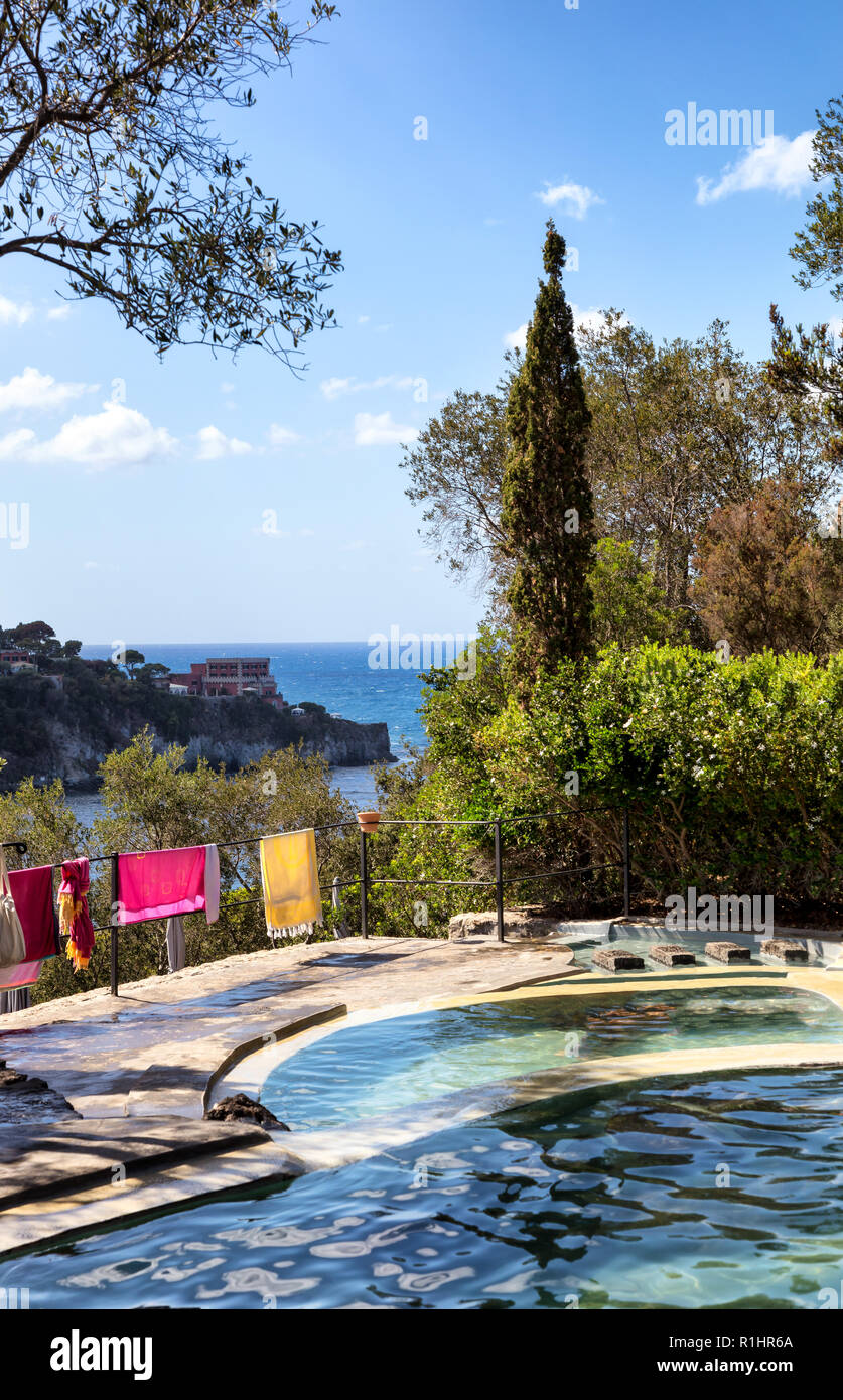 Ischia, Gulf of Naples, Campania Region, Italy, August 12, 2017: Natural Kneipp of Negombo Hydrothermal Park Stock Photo