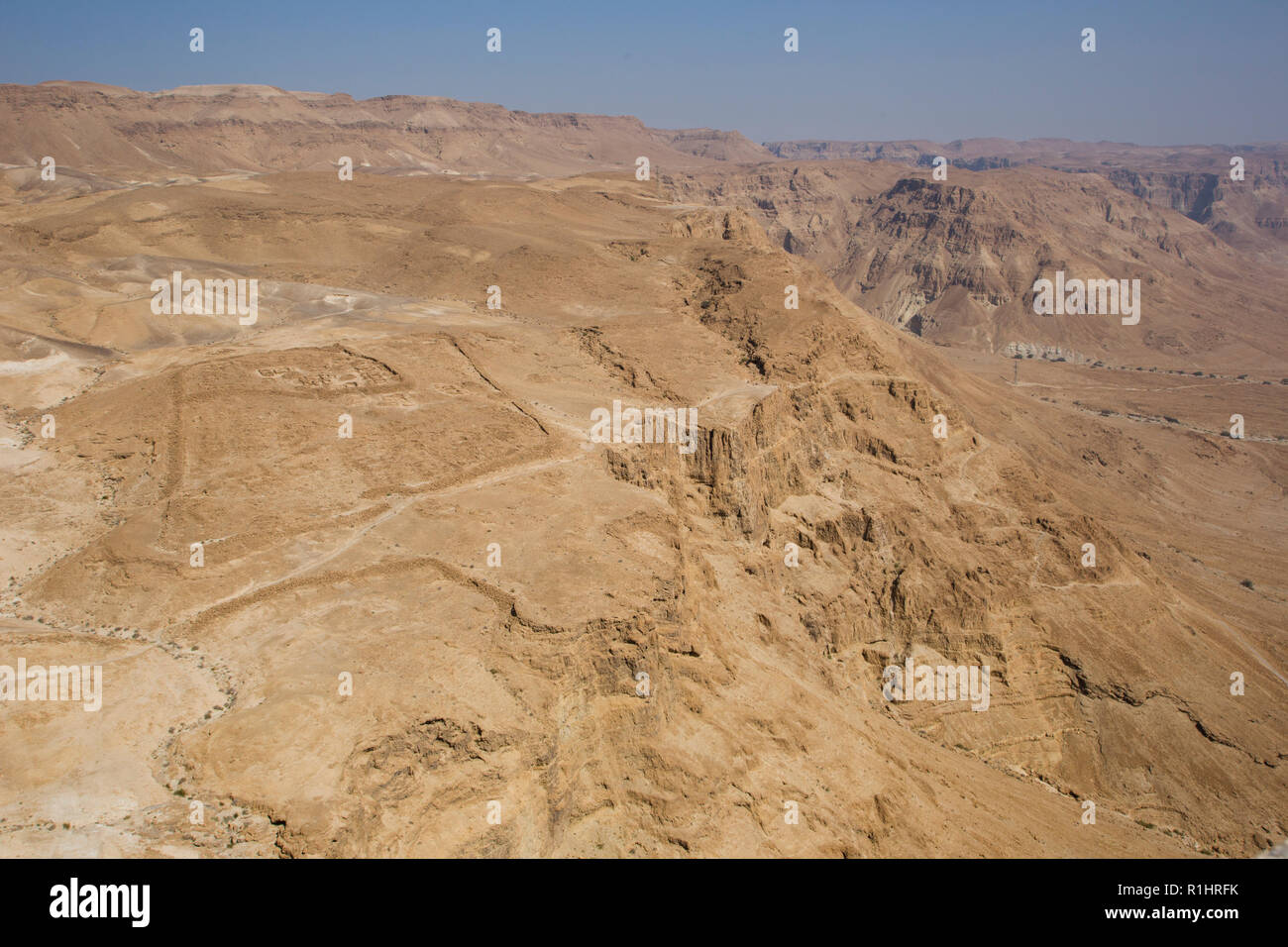 Masada Roman siege camp and section of the Roman circumvallation wall Stock Photo