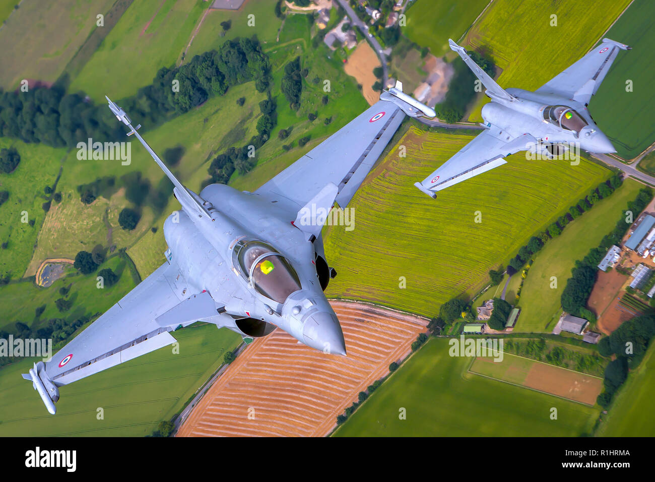 Dassault Rafale is a French twin-engine, canard delta wing, multirole fighter aircraft designed and built by Dassault Aviation. Equipped with a wide r Stock Photo