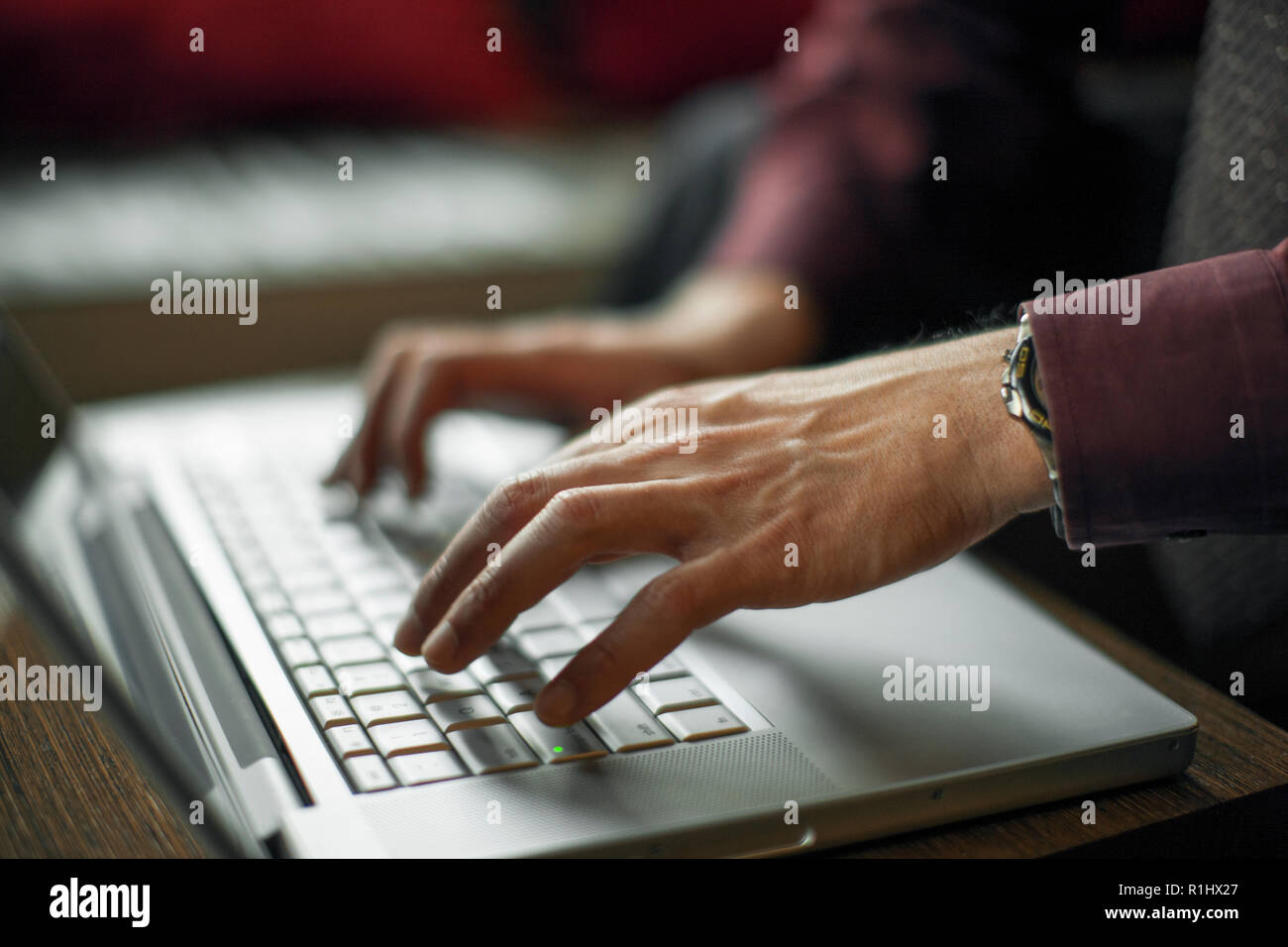 Woman's hands typing on a laptop keyboard. Stock Photo