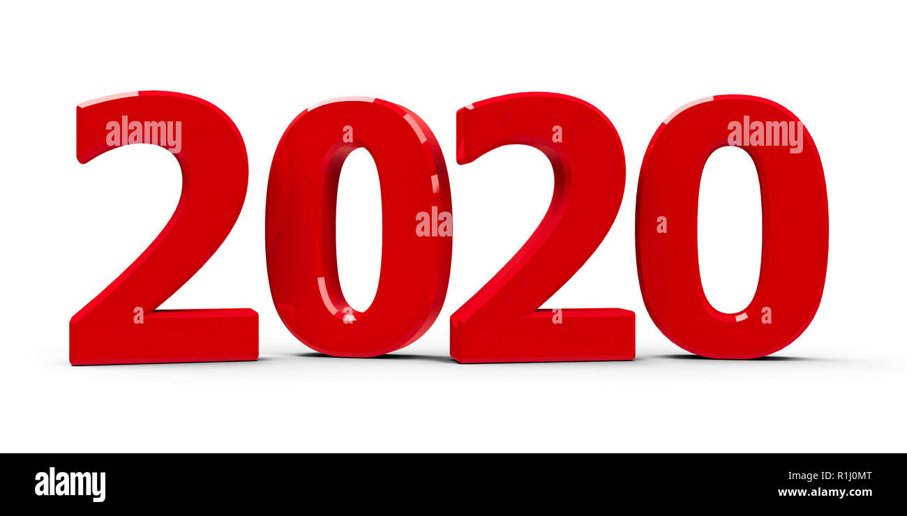 Red 2020 symbol, icon or button isolated on white background ...
