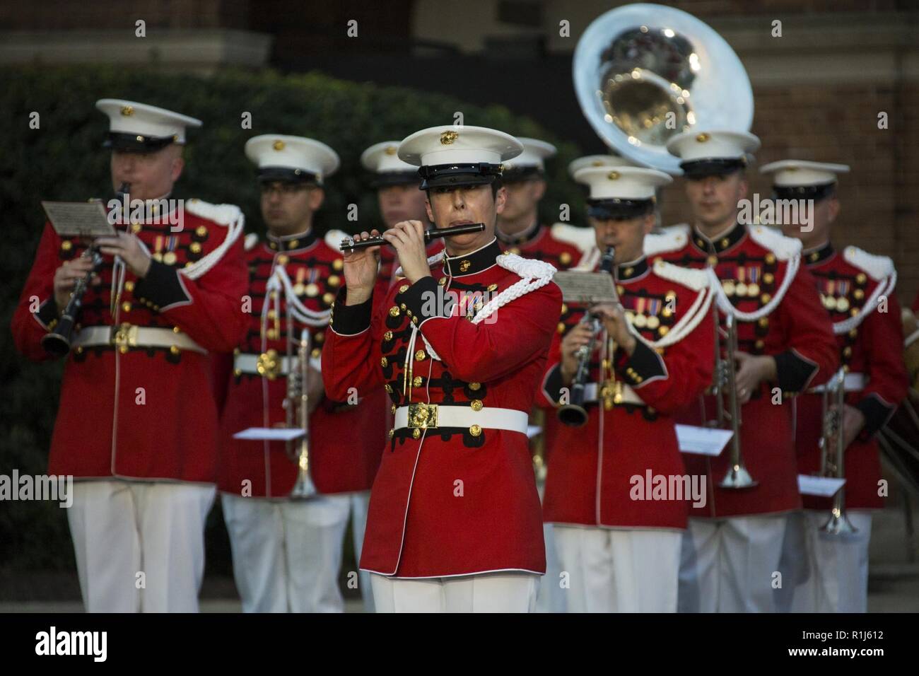 Members of the U.S. Marine Band perform during the retirement