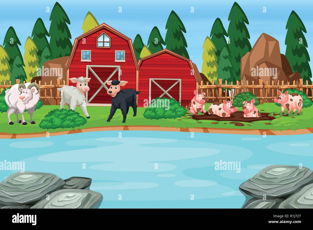 A Farm animal scene illustration Stock Vector Image & Art - Alamy