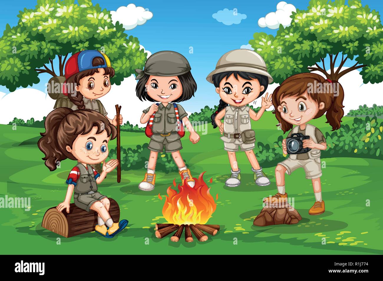 Camping children in nature illustration Stock Vector Image & Art - Alamy