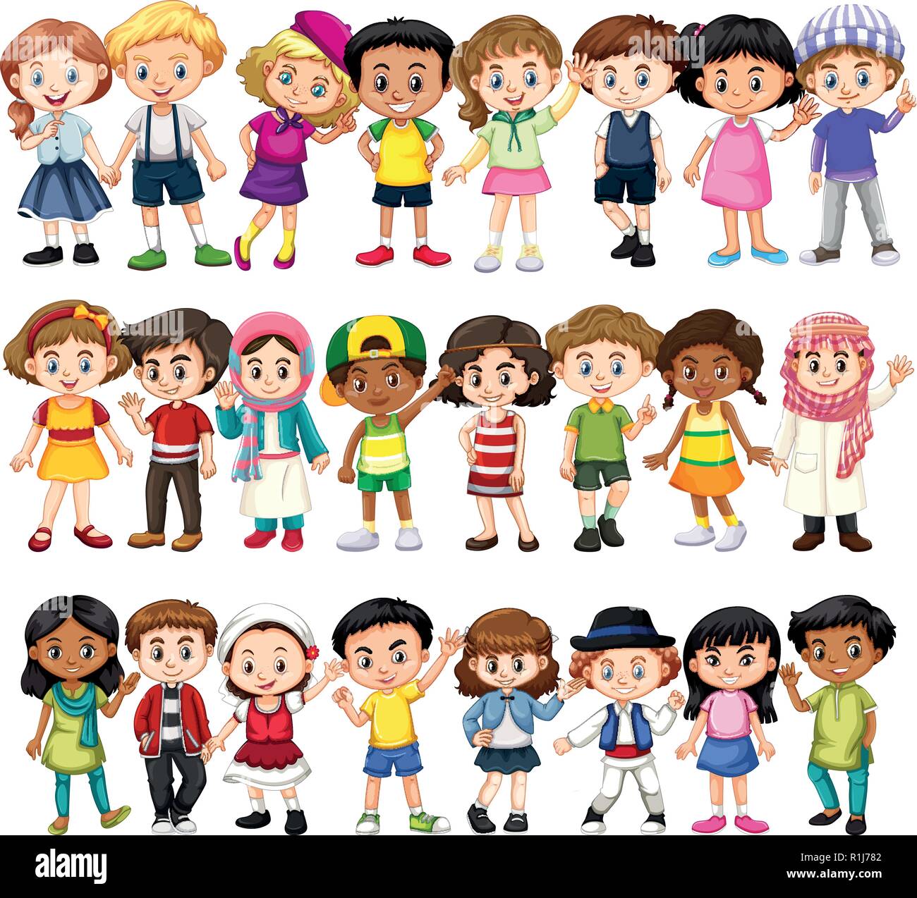 Set of children of different races illustration Stock Vector