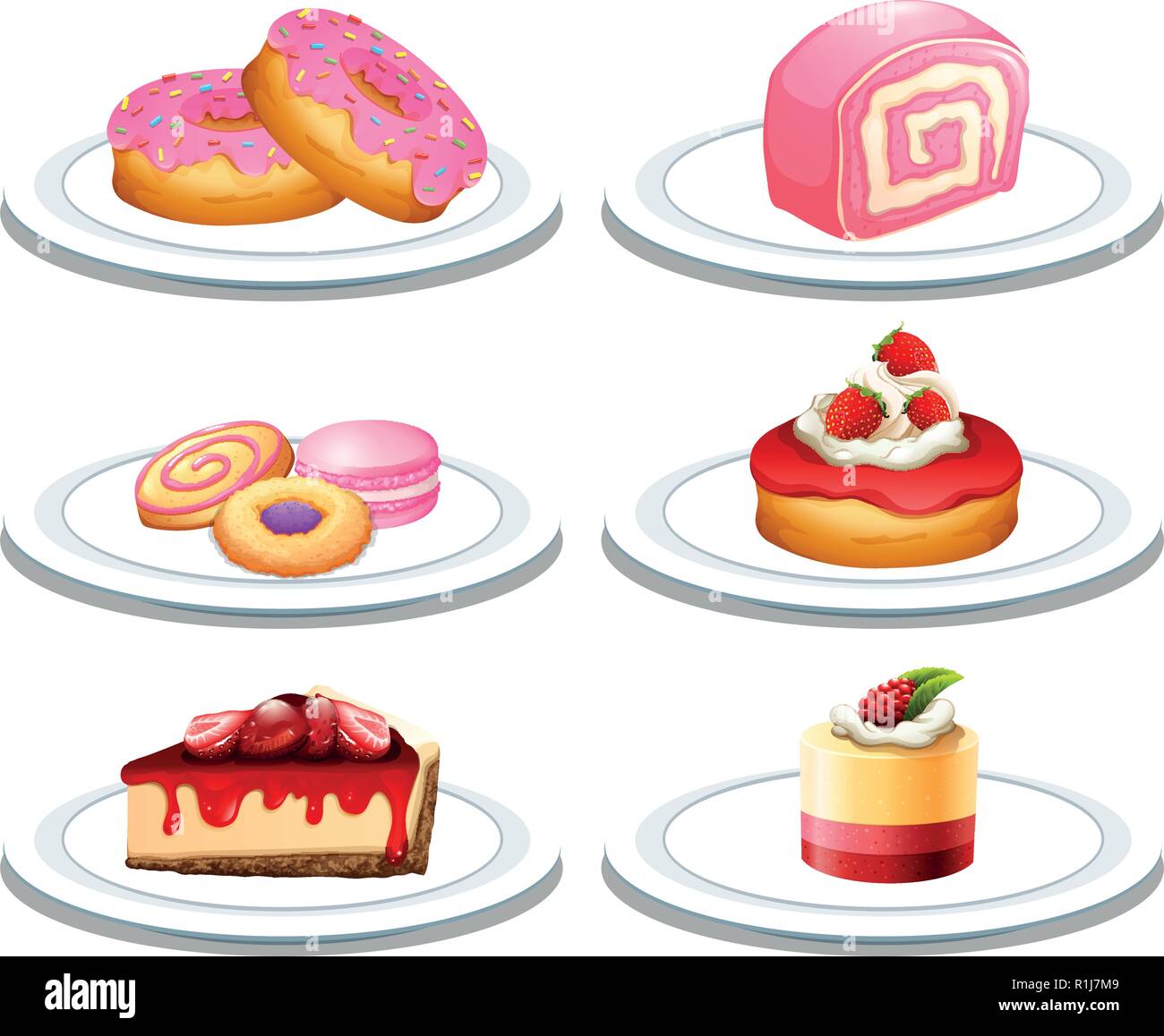 Set of dessert on plate illustration Stock Vector Image & Art - Alamy