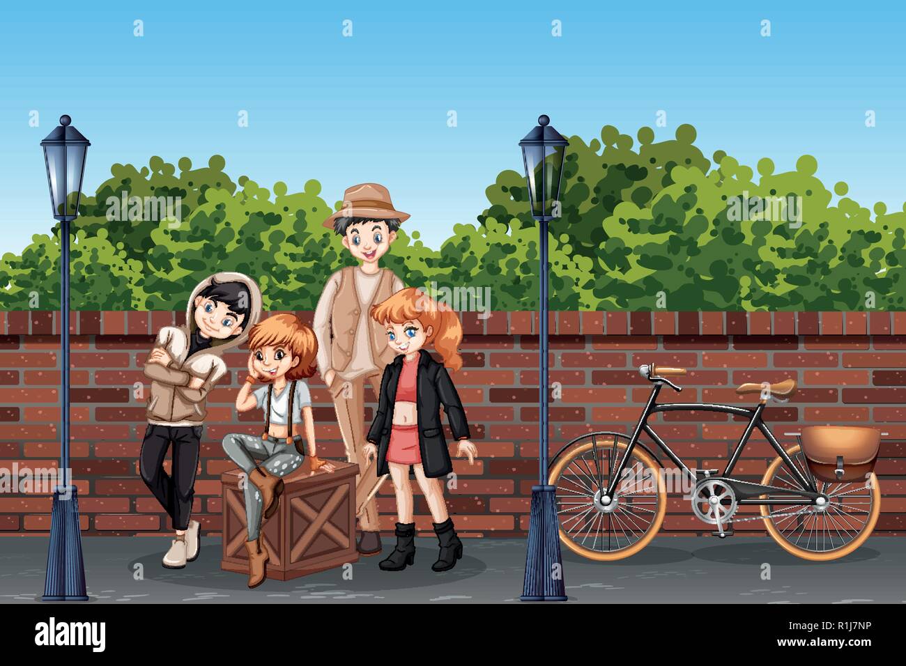 Hipster teenage in urban town illustration Stock Vector Image & Art - Alamy