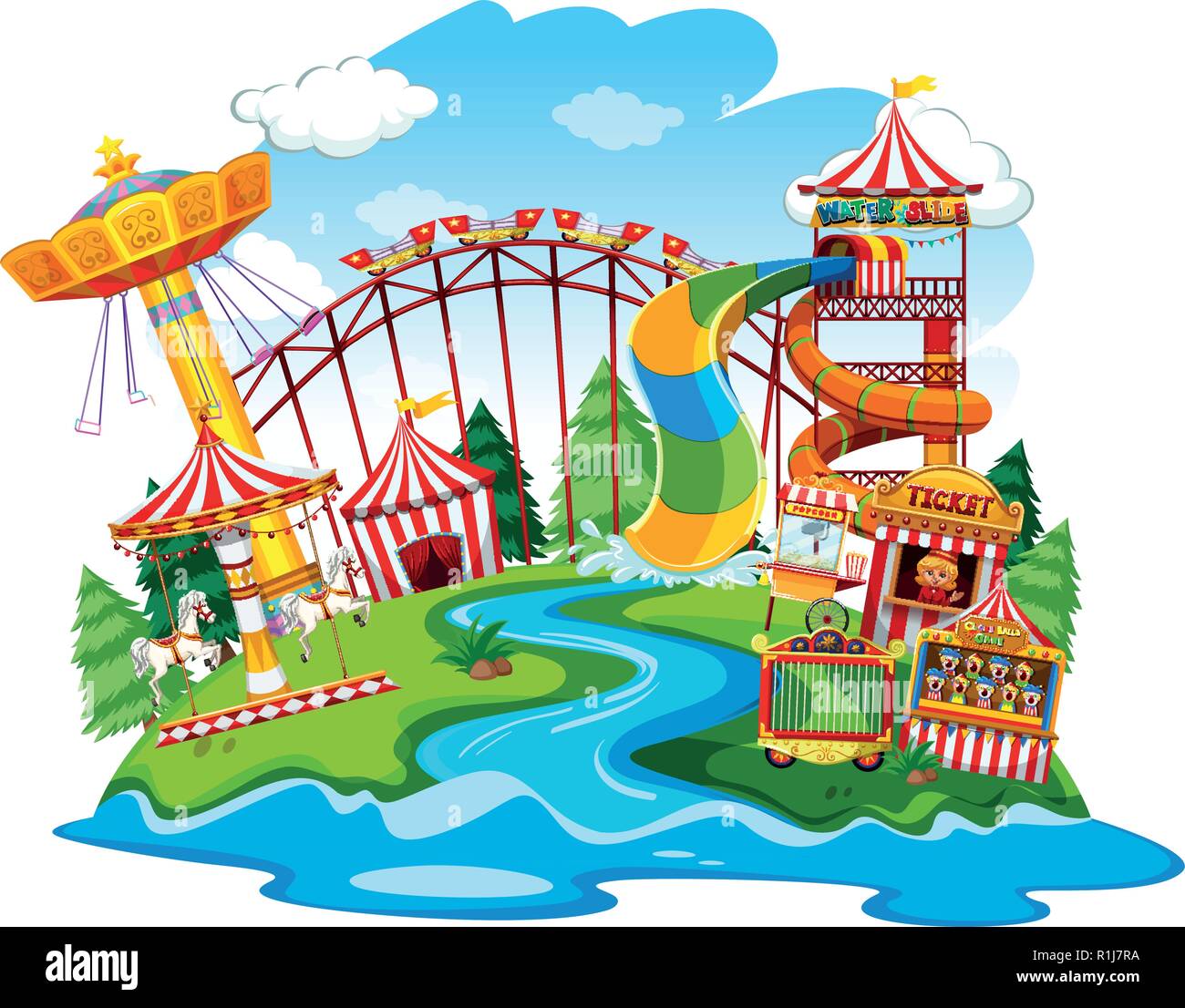 A fun park landscape illustration Stock Vector Image & Art - Alamy