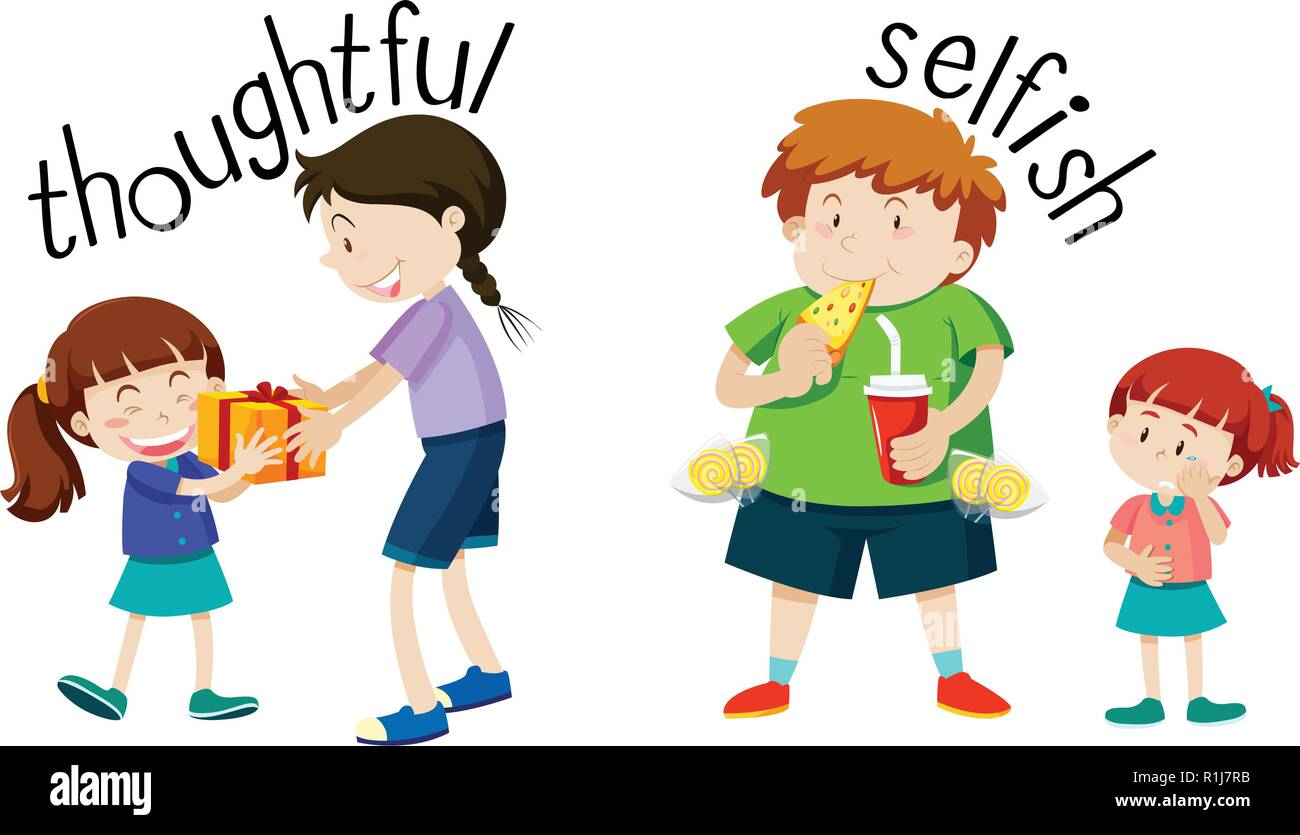 English vocabulary word thoughtful and selfish illustration Stock Vector Image & Art - Alamy English vocabulary word thoughtful and selfish illustration Stock Vector Image & Art - Alamy