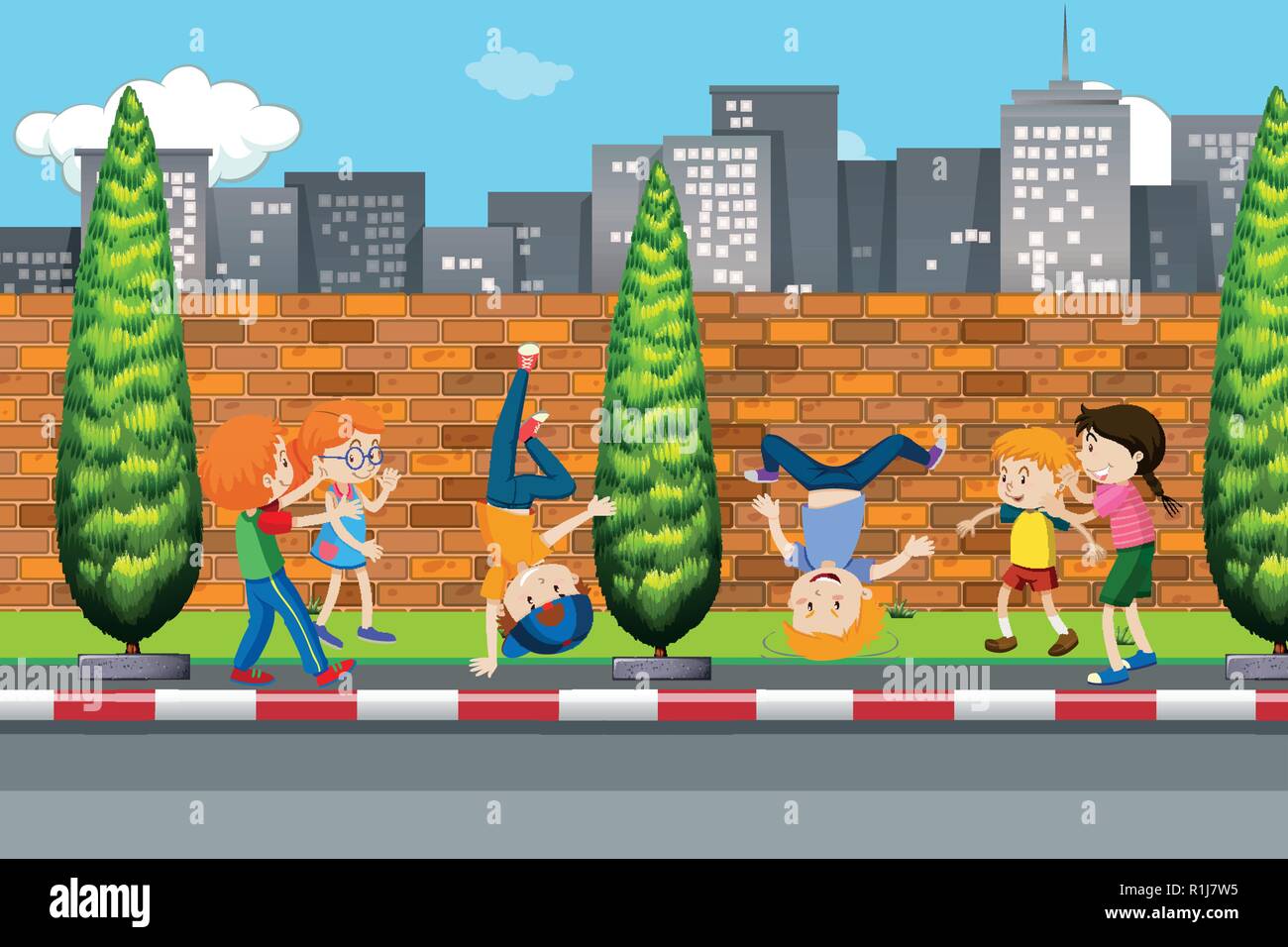 Children dancing on street illustration Stock Vector Image & Art - Alamy
