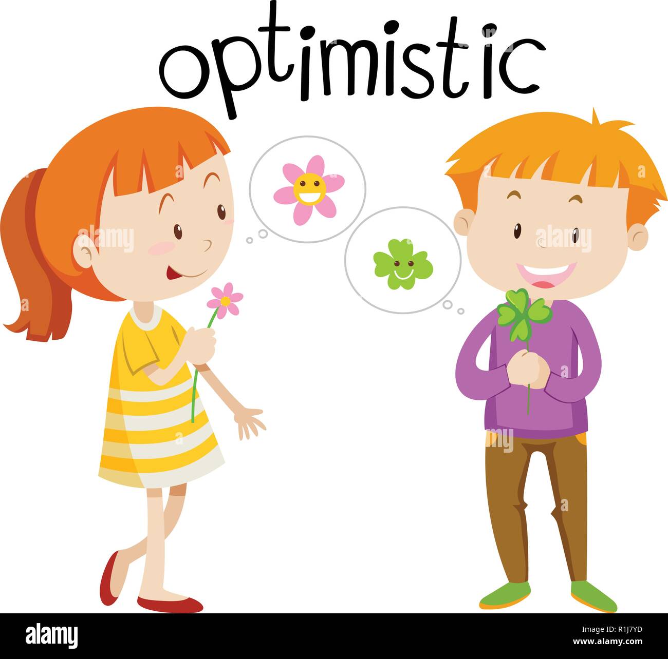 English vocabulary word optimistic illustration Stock Vector Image