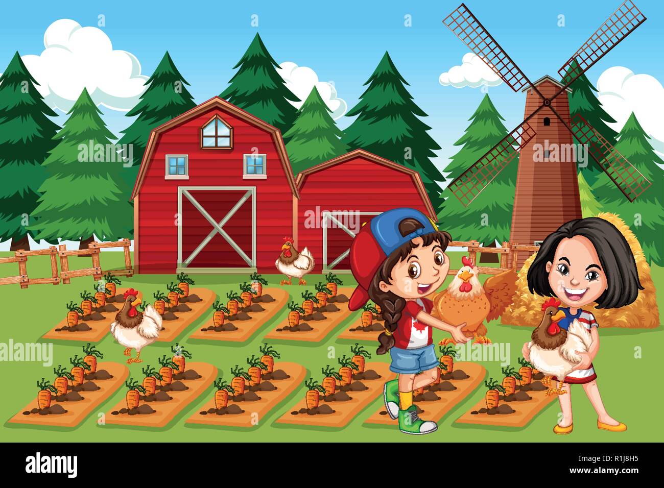 Girl at the farm illustration Stock Vector Image & Art - Alamy