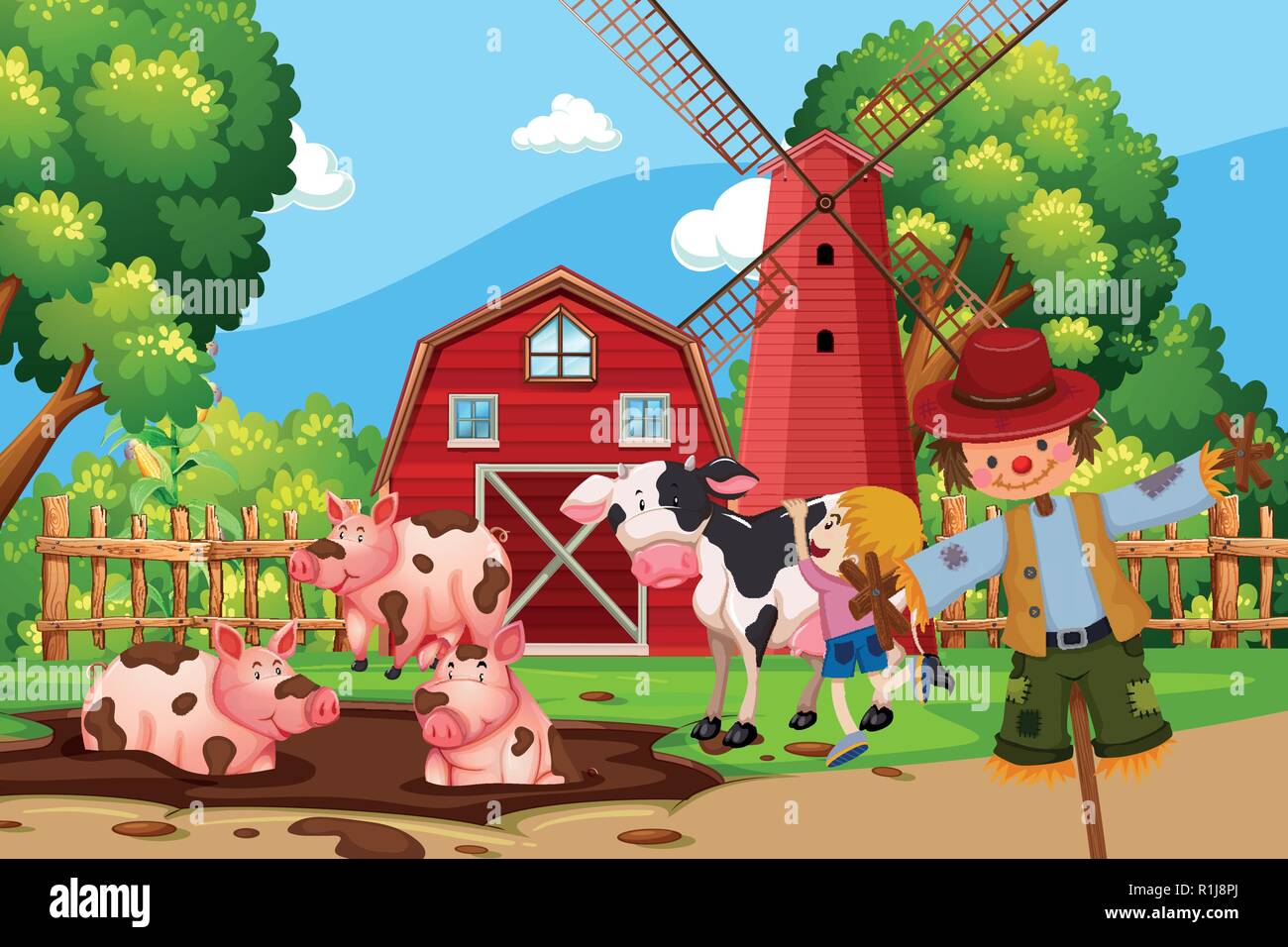 Farm scene with animals illustration Stock Vector Image & Art - Alamy
