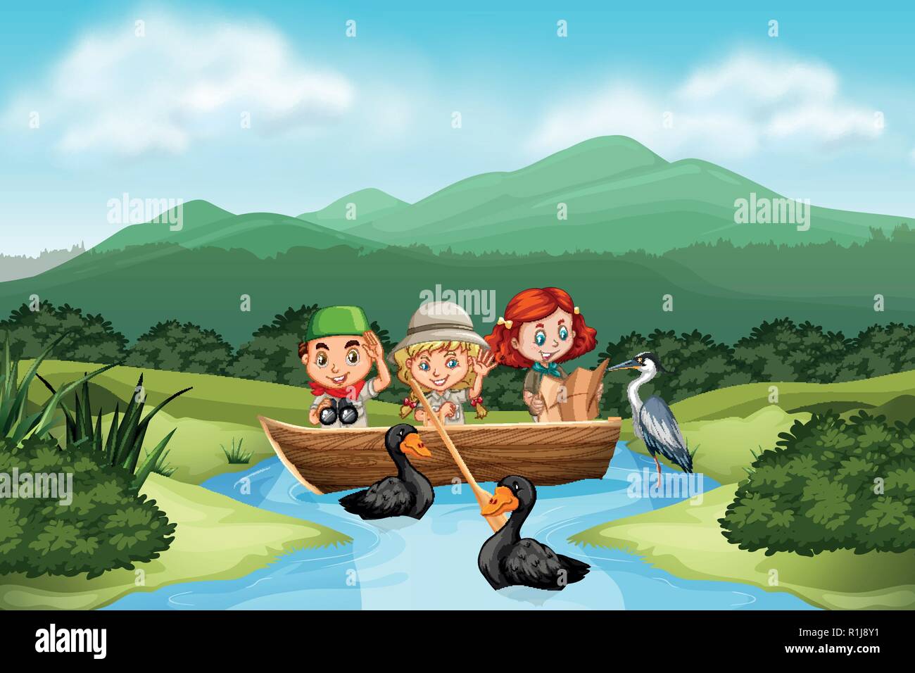 Camping children in the nature illustration Stock Vector Image & Art ...