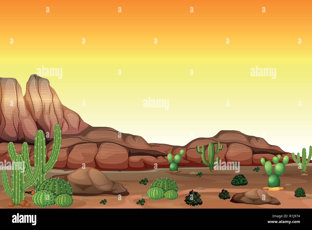Desert scene at sunset illustration Stock Vector Image & Art - Alamy
