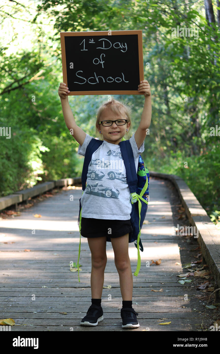 Out for a walk with the brand new backpack Stock Photo Alamy