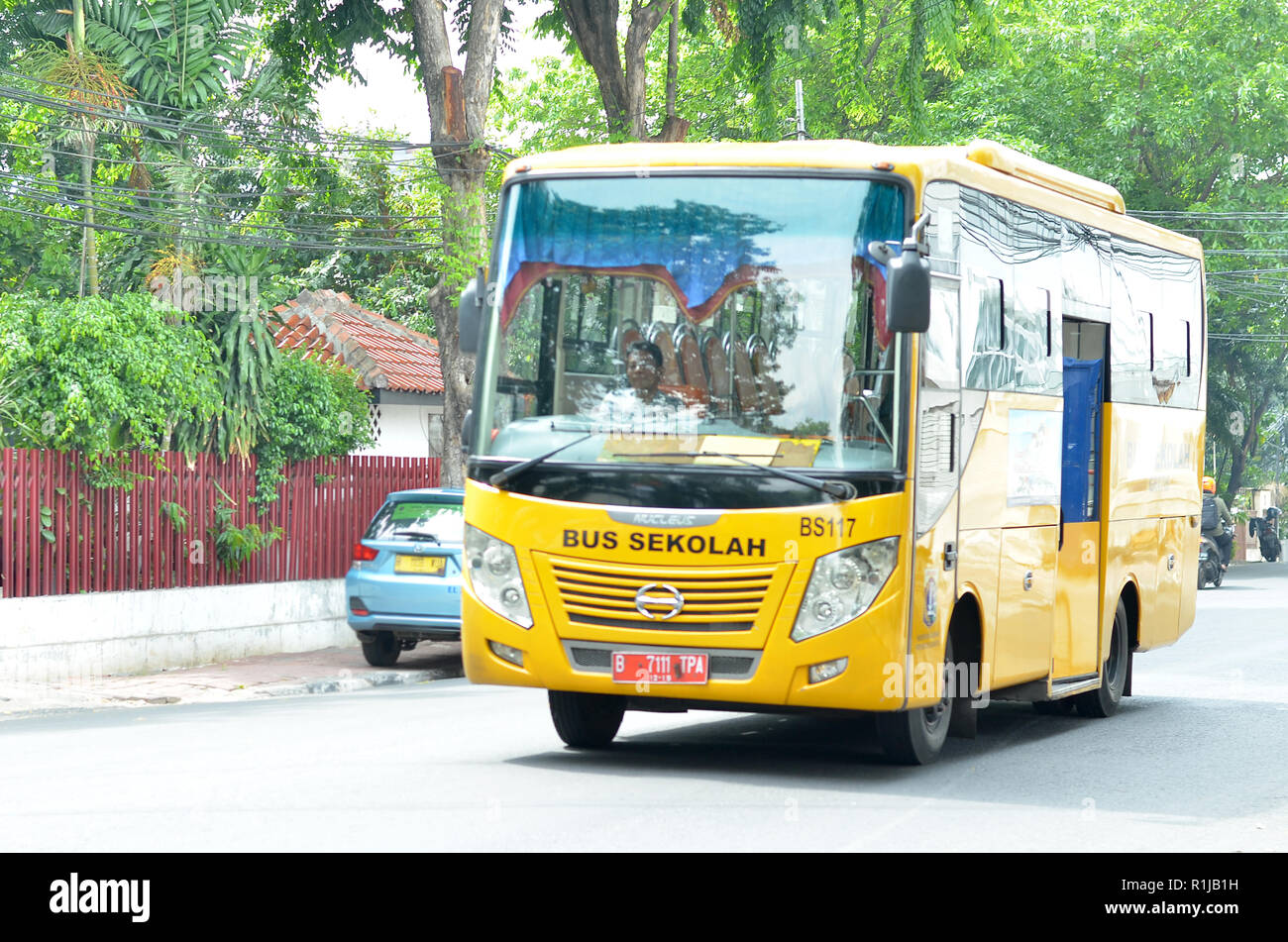 School Bus at Bendungan Hilir street,Jakarta Stock Photo