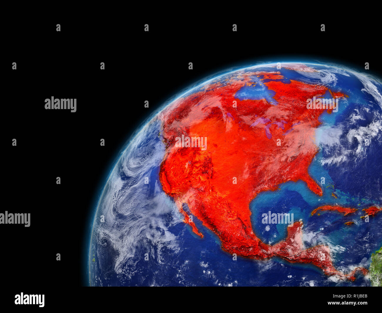 North America on model of planet Earth with very detailed planet ...