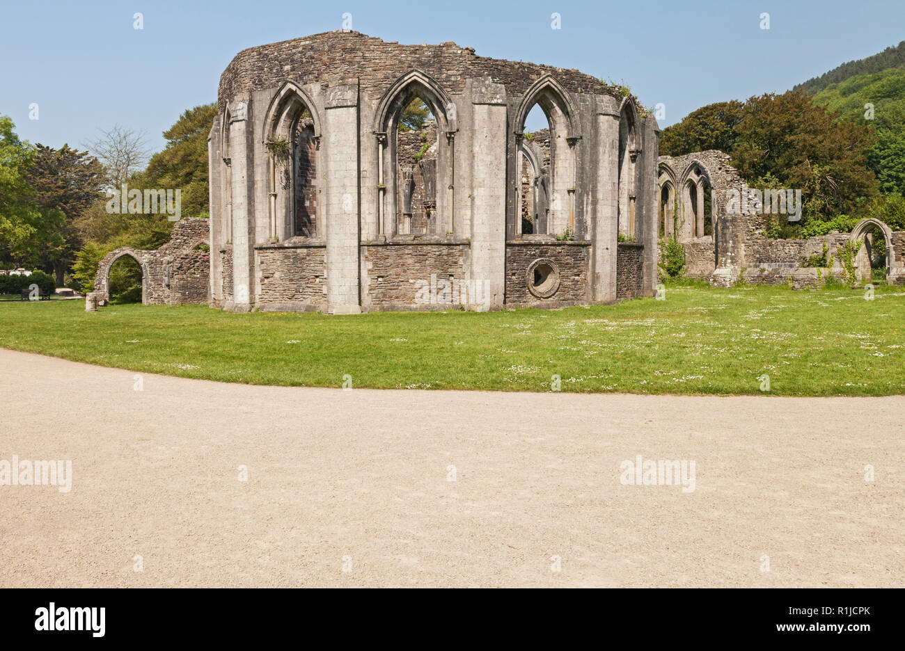 Twelve sided Chapter House, monastic ruins, Margam Country Park, Margam, Port Talbot, South Wales, UK Stock Photo