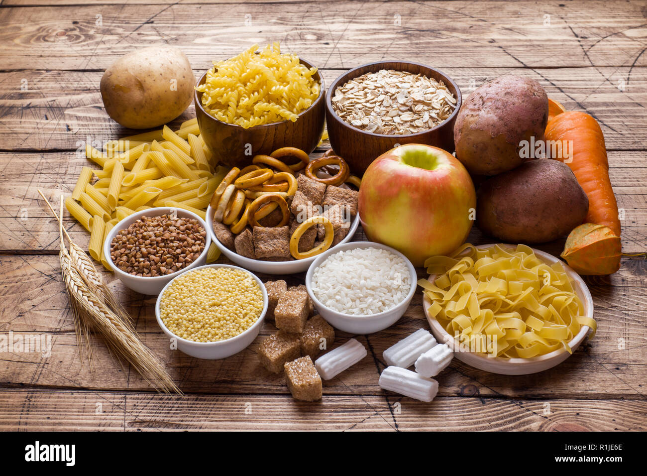Different Types Of High Carbohydrate Food On The White Background. Stock  Photo, Picture and Royalty Free Image. Image 112647593.
